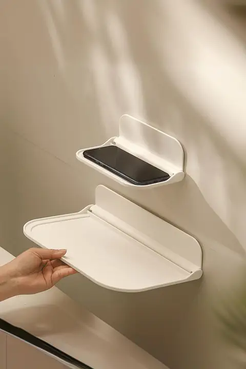 トイレ用 スマホ収納ラック【壁掛け・穴あけ不要・折りたたみ式・トレイ型】