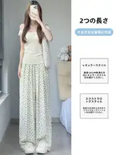 フラワープリントアイスシルクワイドパンツ【ハイウエスト・フィット・夏用】（セットアップ対応）
