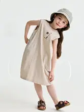 可愛いワッペン付きコットンTシャツワンピース【子供用・夏用・ノースリーブ】（セットアップ対応）