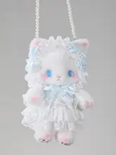 猫のぬいぐるみバッグ【青・手作り・ロリータスタイル・リボン付き・肩掛け・斜め掛け対応】