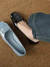 春秋用 フラットシューズ【浅口・真皮・ミドルヒール・ブルー】