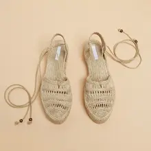 ボヘミアンスタイルのバックストラップフラットローマサンダル【厚底草編・女性用】（セットアップ対応）