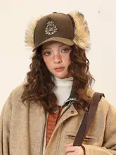 キャップ レディース 冬 厚手 保温 コーデュロイ フェイクファー ファー