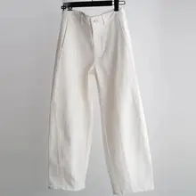 高ウエストワイドレッグパンツ【ホワイト・フィット・梨型体型対応・秋用】