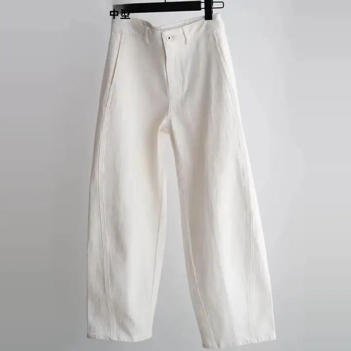 高ウエストワイドレッグパンツ【ホワイト・フィット・梨型体型対応・秋用】