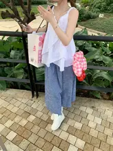 ブルー格子柄 ボトムス【した雰囲気・ハイウエスト・マキシ丈】（セットアップ対応）
