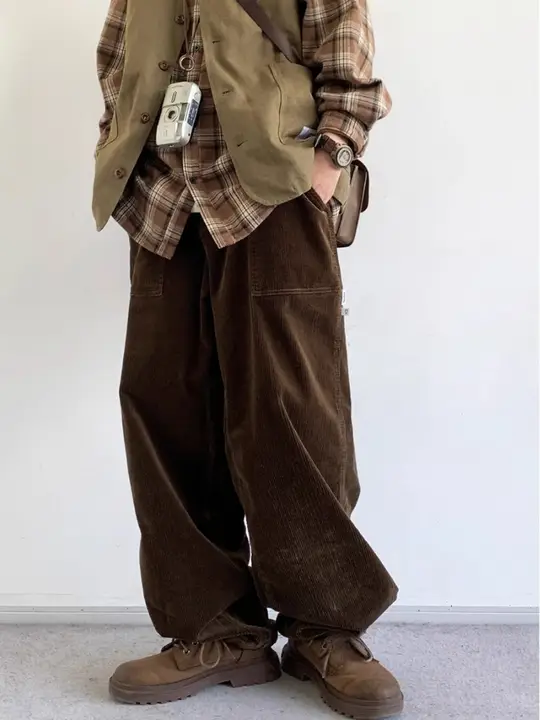 男女兼用 ビンテージ風 コーデュロイカジュアルパンツ【秋冬用・厚手・ワイドレッグ・ジョガーパンツ】