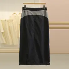 高腰デザインのコントラストカラータイトスカート【春装・フィット感がある】（セットアップ対応）