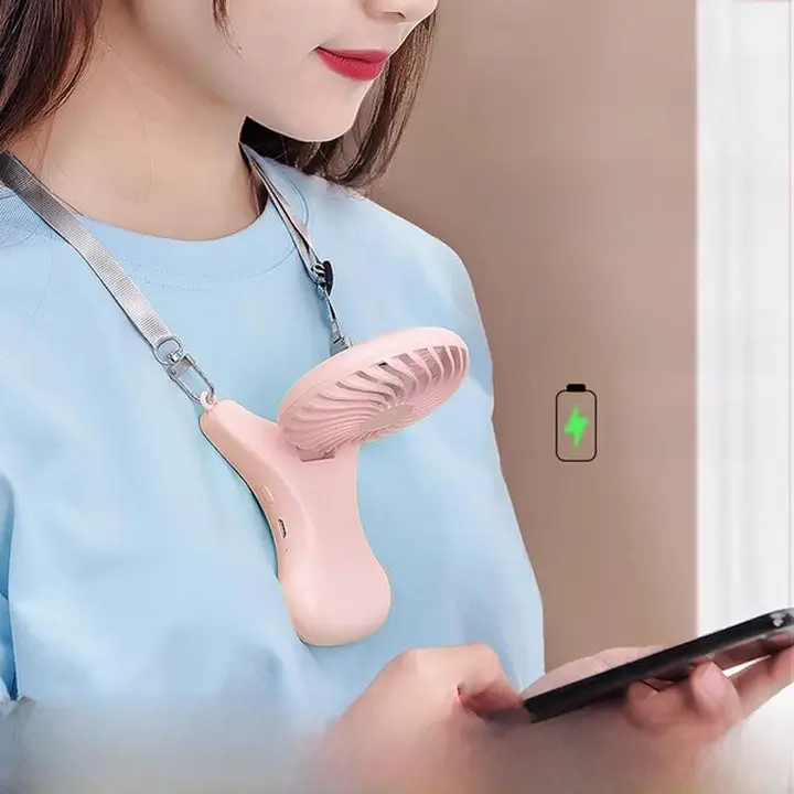 首掛けミニファン【超静音・USB充電・折りたたみ式・持ち運び便利】