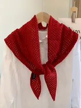 上質な無地ニット三角スカーフ【透かし編み・シンプルデザイン・女性用】