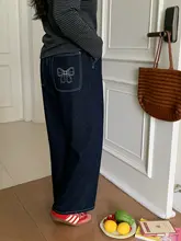 リボンデザインのデニムジャケットとパンツ【レトロスタイル・大きいサイズ・女性用】（セットアップ対応  ）