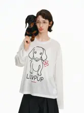 トップス レディース 長袖 手書き風 犬柄 ゆったり 着痩せ 通気性 接触冷感 春夏 ストリート 「PCLP」