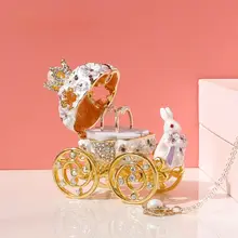 紫色ウサギの馬車デザインの桜モチーフジュエリーボックス【プリンセス風・結婚  指輪収納可能】（セットアップ対応）