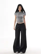 フィット 黒のワイドパンツ【体型カバー・女性用・春秋用】（セットアップ対応）
