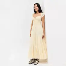 水洗のプリーツ加工が魅力的なドレス【松柔らかなコットン・ウエスト絞り・ロング丈】