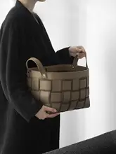 洗面器【高級感あるレザー編み込み・収納バスケット・お洒落なデザイン】