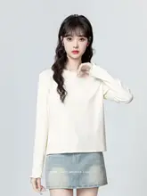 杏色 長袖Tシャツ【木耳辺デザイン・韓国風・普段使いに最適】