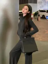 春秋用のおしゃれなカジュアルスポーツウェア【女性用・ショート立ち襟スウェット・ロングパンツ・極上の柔らかさ】（セットアップ対応）