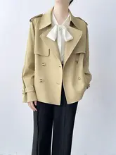 カキ色の短丈トレンチコート【秋冬用・レディース・クラシックデザイン】