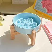 花柄陶器製犬用食器【安全食品級・スローフィード・高さ調節可能】