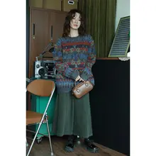 ニット セーター レディース フェアアイル柄 ウール クルーネック プルオーバー ゆったり ヴィンテージ おしゃれ きれいめ 秋冬