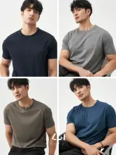 LEZORA シルク混紡 メンズ スリムフィット カジュアルTシャツ【クルーネック・短袖・滑らかな肌触り】