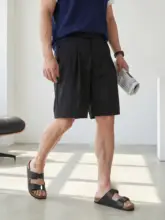 ハーフパンツ メンズ ウエスト調節可能 ダブルタック ドレープ性 ノーアイロン 通勤 夏「LUUD」