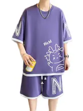 男性用 夏季カジュアル半袖Tシャツ【アニメプリント・フィット・運動対応】（セットアップ対応）