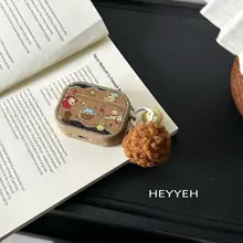 イヤホンケース ヴィンテージ グラフィティアート 犬柄 ラインストーン ブラウン 耐衝撃 AirPods対応「HEYYEH」