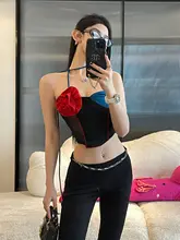 タンクトップ レディース チューブトップ バイカラー 立体フラワーモチーフ クロップド丈 セクシー「ChiclyNana」