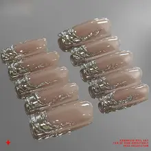オリジナル高品質 手作りフレンチネイル【液体メタルデザイン・美白効果】
