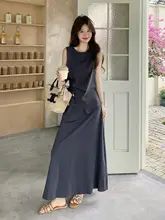 グレーの韓国風ルーズフィットトップスとスカート【不規則デザイン・シンプル・夏用】（セットアップ対応）