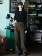 BLJ レトロデザイン ハイウエスト ワイドレッグ デニムパンツ【女性用・ストレート・スリム効果】