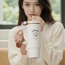 高品質なデザイン！保温カップ【女性用・移動式・大容量・ストロー付き】