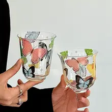 高温耐性のガラスカップ【華やかなデザイン・家庭用・ミルクジュース用】