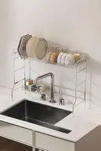 304不鏡鋼製 キッチンシンク上部の食器乾燥ラック【便利な収納・水切り機能】