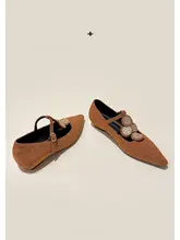 真皮製 フランス風 ヴィンテージデザインのマリージェーンシューズ【夏用・先細り・フラット】