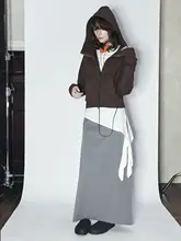 モリン 極簡シボ織りウエストゴム ストレートグレー膝下スカート【女性用】