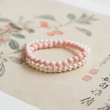 女王貝パールダブルラップブレスレット【ピンククリスタル・重ね付け可能】