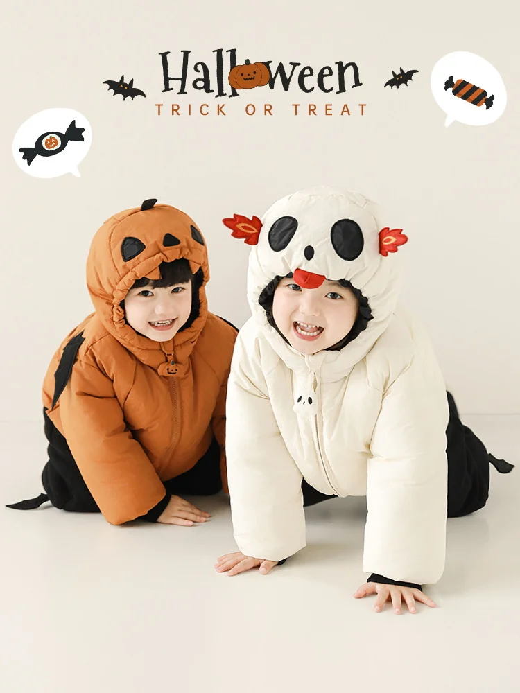 子供用ハロウィンデザイン防風コート：悪魔フード付きの冬用快適衣装