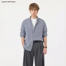 ヴィンテージ風 青いチェックシャツ【コットン・長袖・フィット】