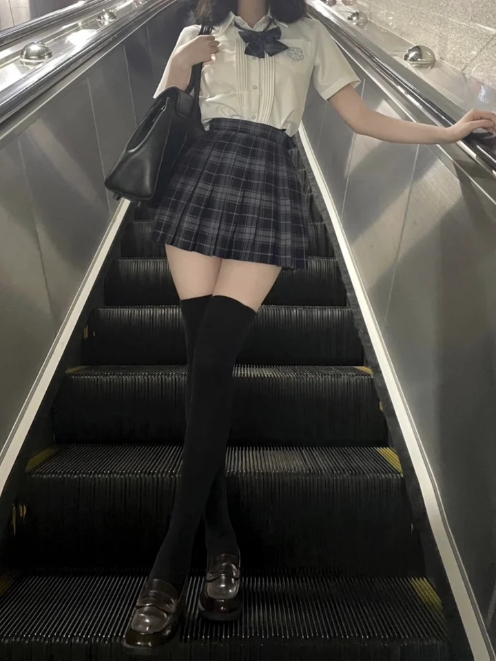 可愛いチェック柄JK制服【高腰・半身スカート・サマー対応】（セットアップ対応）