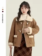 冬用レトロスタイルのスエード調ジャケット【厚手・保温性・翻領デザイン】