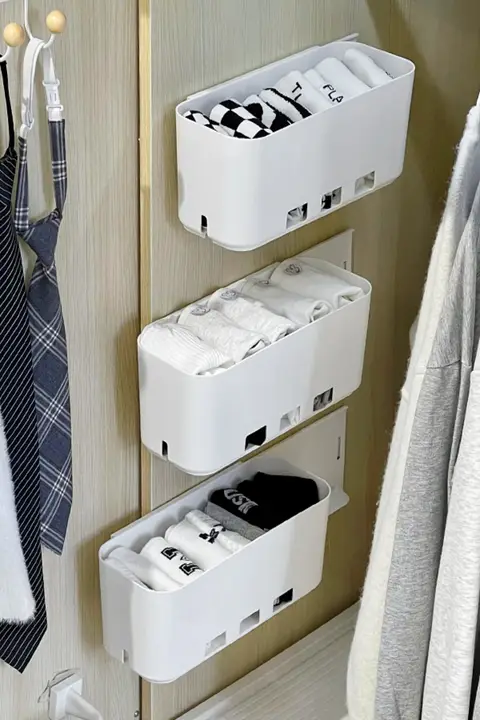 引き出し式収納ボックス【下着・靴下整理用・壁掛け設置・クローゼット用】