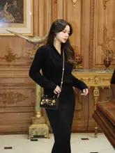 MR WATER ニット重ね襟セーター【全毛・ブラック・冬用・ベーシックデザイン】