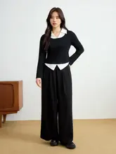 大きいサイズレディース春用通勤黒パンツ【シンプルデザイン・ハイウエスト・スリム効果】（セットアップ対応）