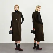 秋冬向けワンピース【ウール生地・ノースリーブ・洗練されたデザイン】