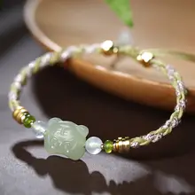 虎年用 赤い紐の和田玉ブレスレット【手織り・女性用】