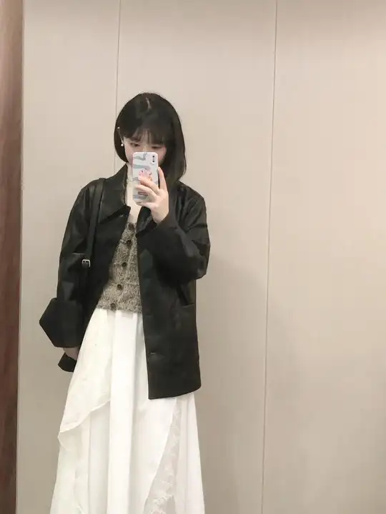 ロマンチックなフランス風不規則刺繍レースフリル付きゴムウエスト春秋用ロングスカート（セットアップ対応）