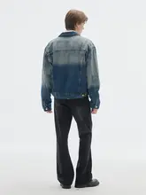 NTED メンズヴィンテージ風 グラデーションウォッシュショートデニムジャケット【秋用・ゆったり・長袖】